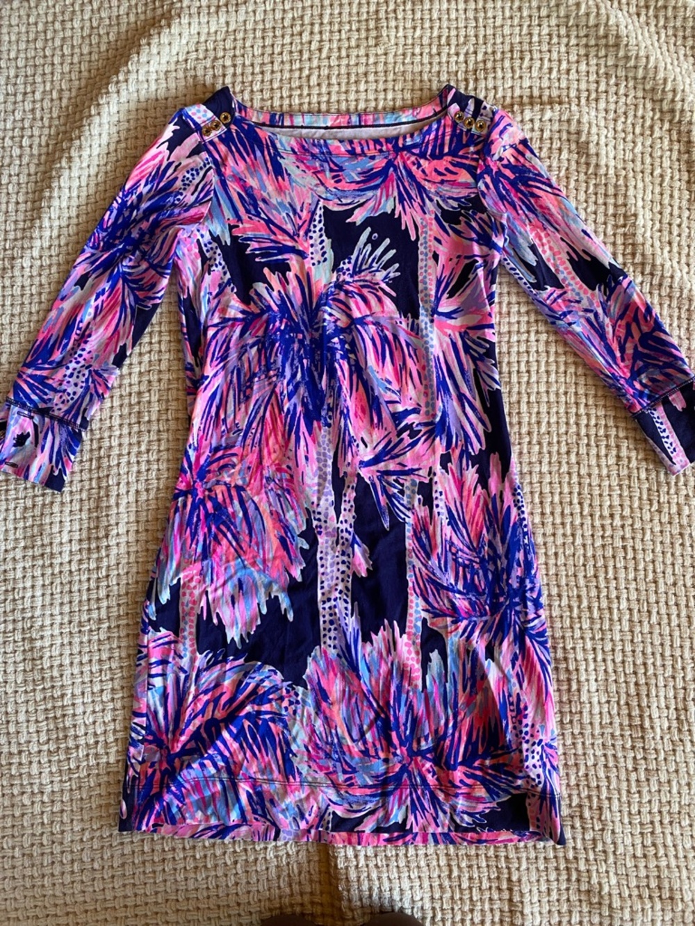Lilly Pulitzer Marlowe Palm Print 3/4 Sleeve UPF Dress
